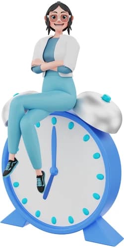 Sofía, asistente de ActasDeReuniones.AI, simbolizando el ahorro de tiempo con la bolsa de 10 horas